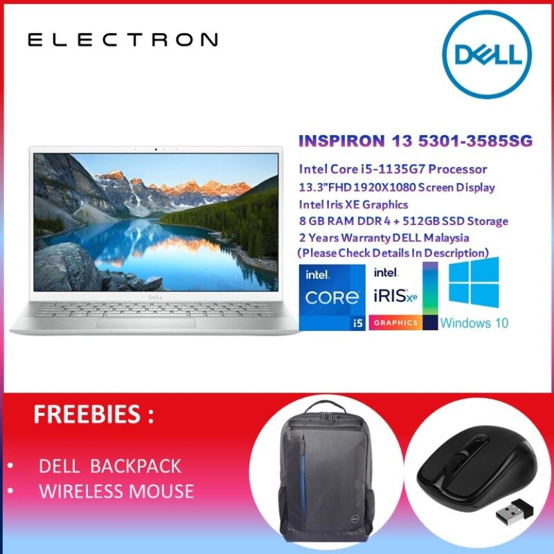 Dell Inspiron 13 5301 3585SG-W10 13.3 FHD Laptop Silver ( I5-1135G7, 8GB, 512GB SSD, Intel, W10, HS ) Malaysia