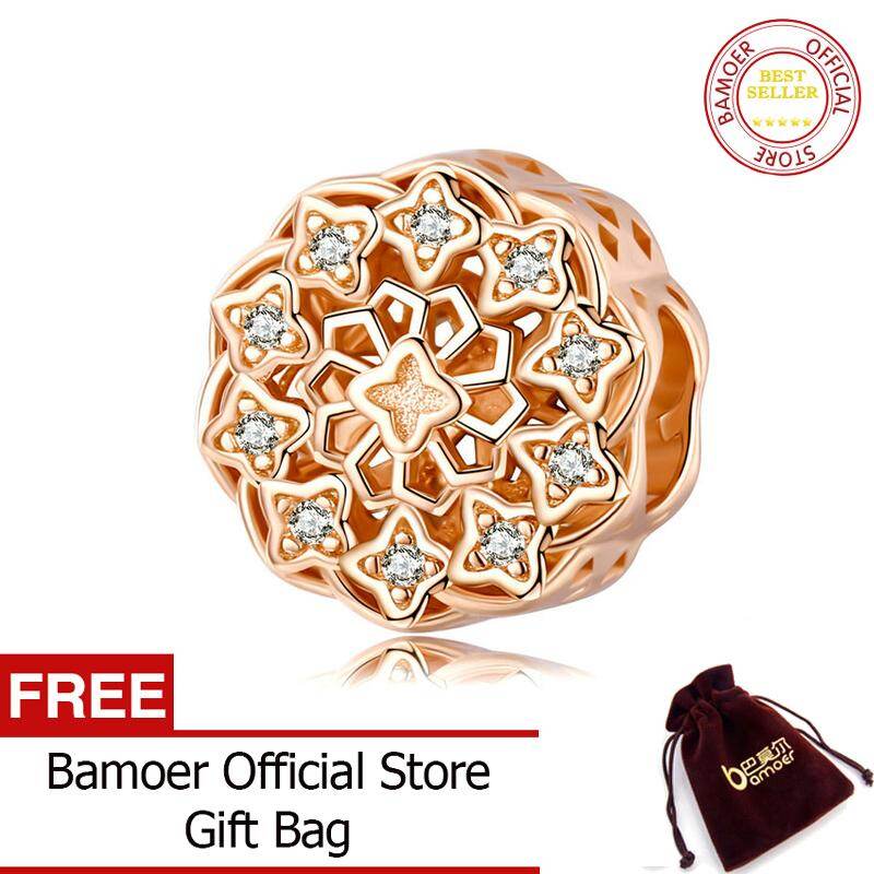 BAMOER Mysterious Mandala Flower Round Metal Beads for Women Jewelry Making 925 Sterling Silver Charm for Bracelet SCC1279