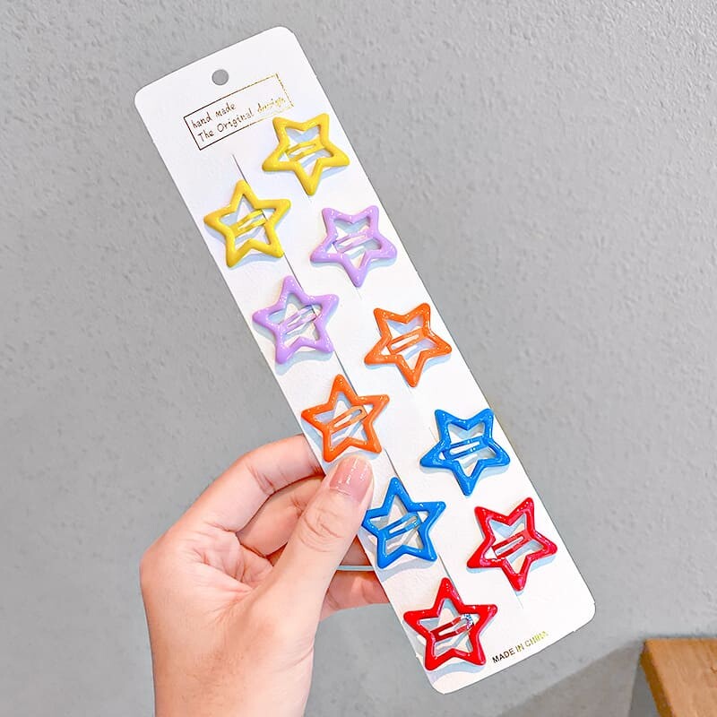 10Pcs/Lot Baby Girls Star Colorful Hair Clips Kids Sweet BB Clips Casual Cute Hairpins Barrettes Hair Accessories