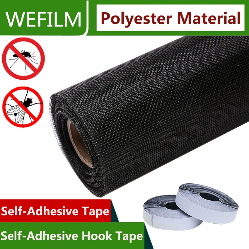 Window Screen Adjustable DIY Custom Mosquito Net Replacement Mesh Fiberglass Screen Mesh for Window Door Patio Screen/Prevent Dengue Fever(Black)