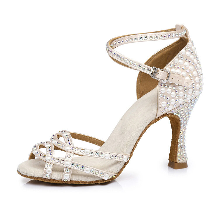 Denova's Women's Fashion High Heel Satin Cloth Dancing Sandal