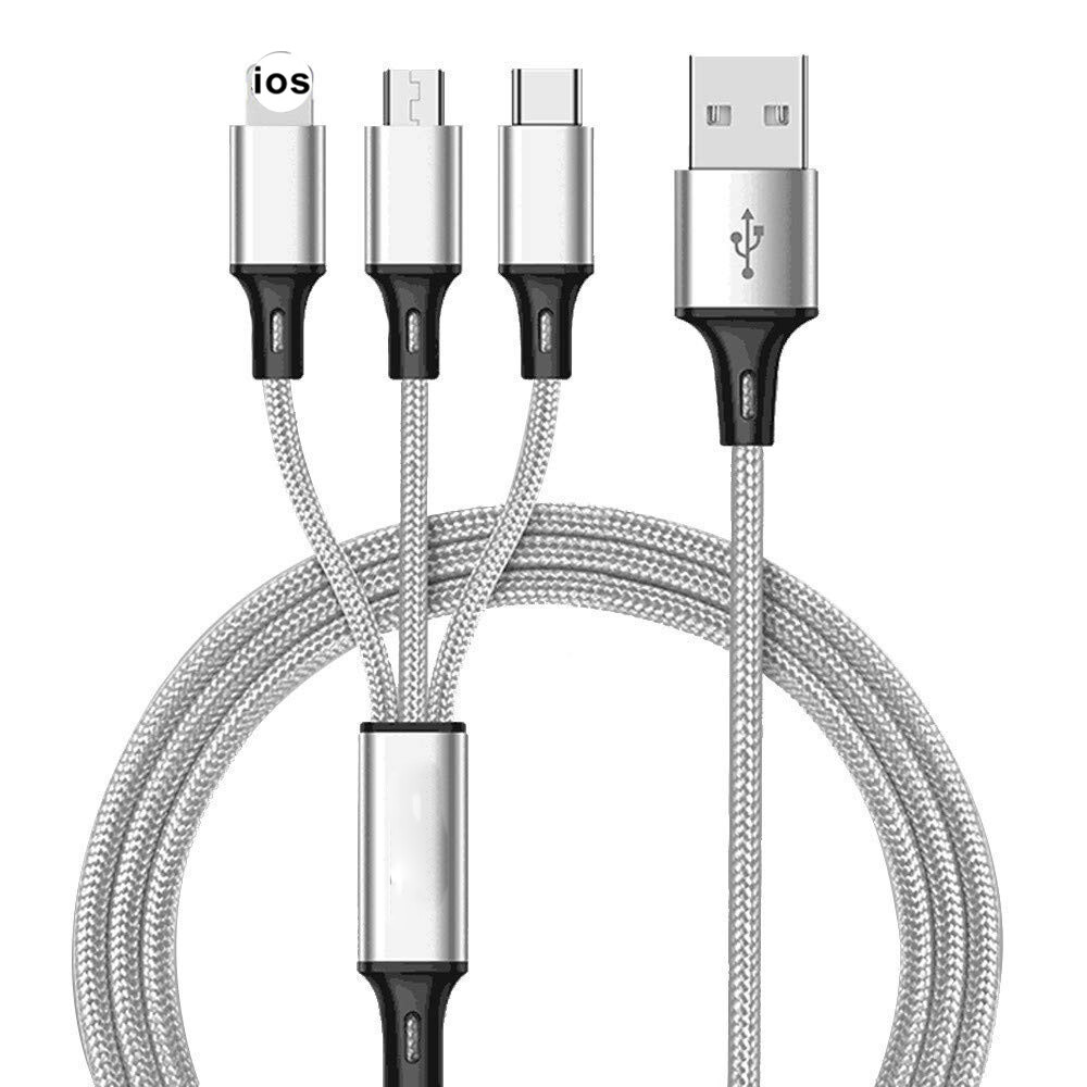 3 in 1 Durable Nylon Braided USB Fast Charging Cable Micro USB Type C Lightning For Huawei Xiaomi Samsung IOS Phone Android Mobile For Charge only