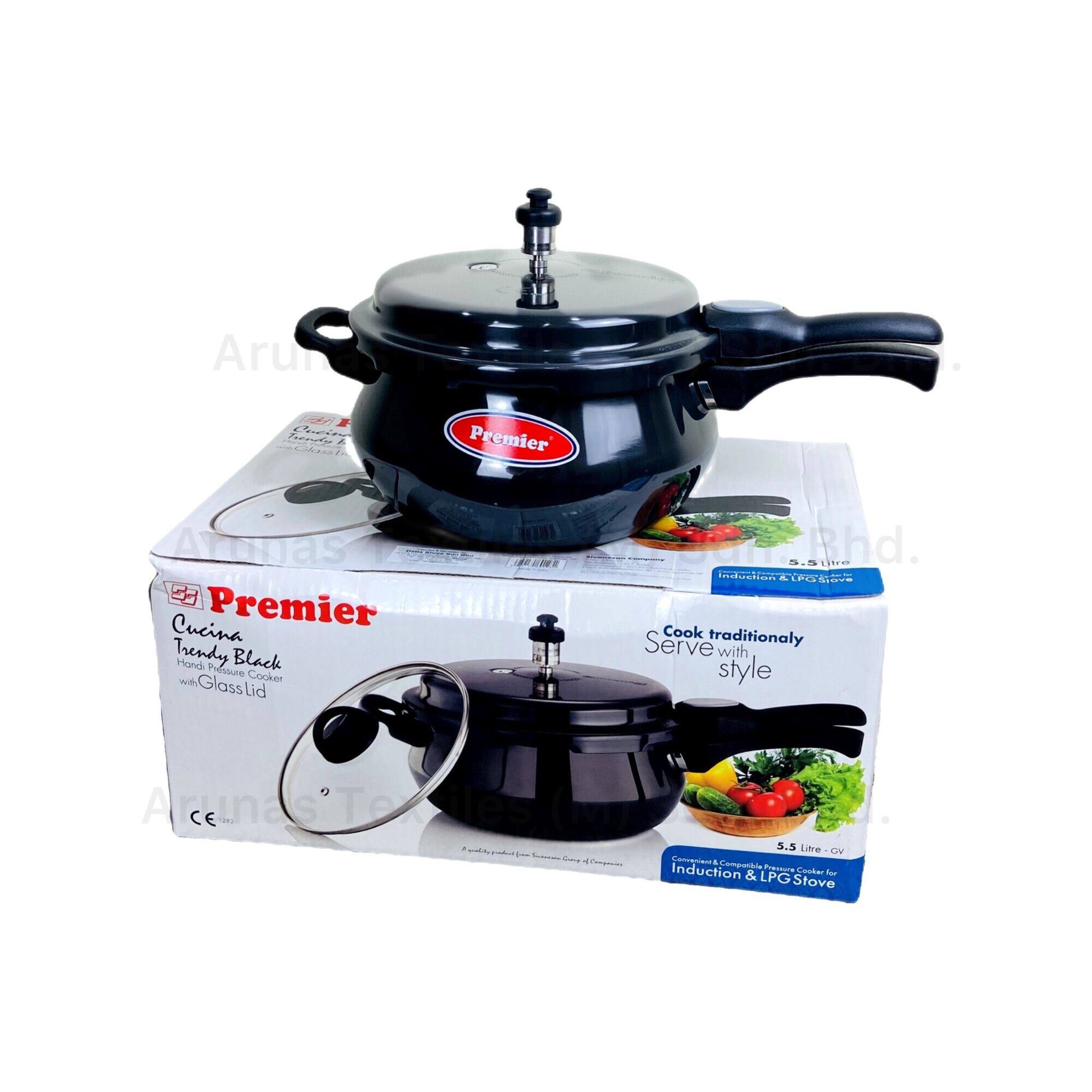 Premier Cucina Trendy Black Handi Pressure Cooker with Glass Lid