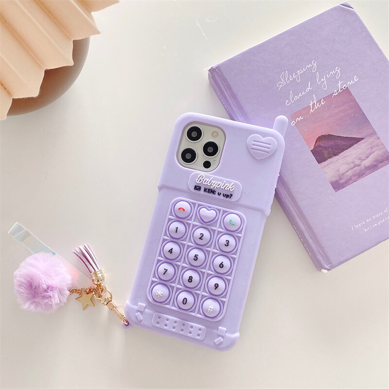 Colorful Retro Digital Button Happy Decompression Mobile Case for IPhone 14 Pro Max 13 Pro 12 11 XR XS Max SE 7 8 Plus Soft Silicone Cover With Exquisite Pendant
