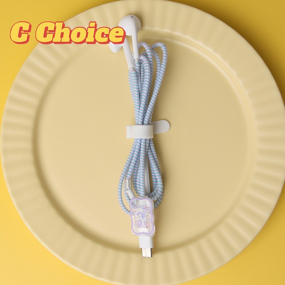 Cartoon Cute Earphone Cord Protector Type C Port Charging Cable Protector charger cord protective Earphone Cable Winder Saver Cover Wire Winder