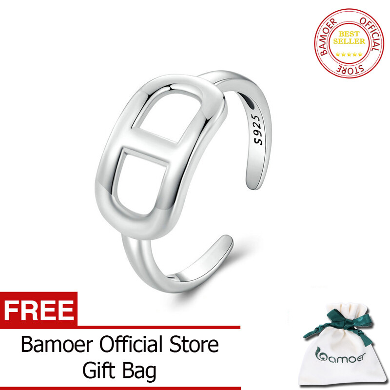 Bamoer 925 sterling silver simple basic ring for women free size fashion jewelry scr965