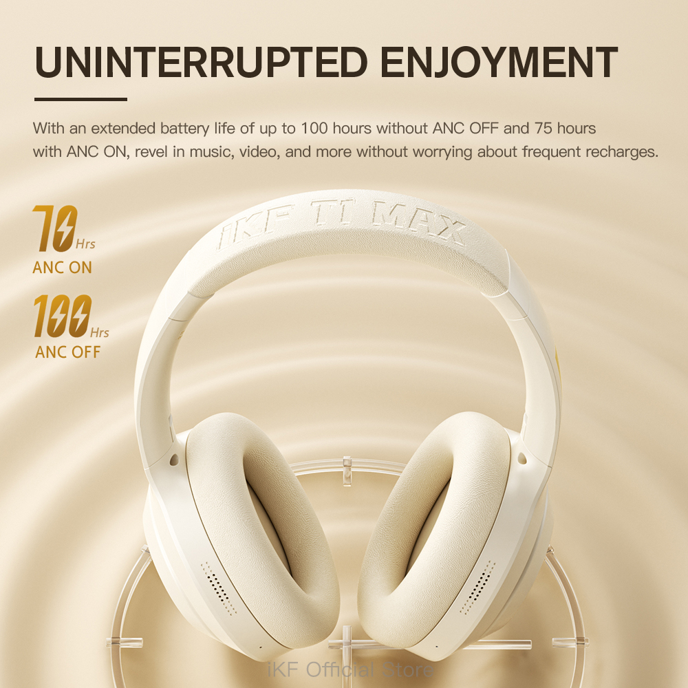 iKF T1-MAX Bluetooth Active Noise Cancelling Headphone HIFI Wireless Headset 100H Wired ENC ANC Earphone 3D Speace Sound Movie Mode