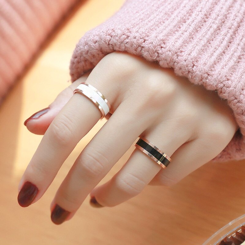 Nhẫn Phong Cách Hàn Quốc Đen Trắng 18K, Dành Cho Cặp Đôi