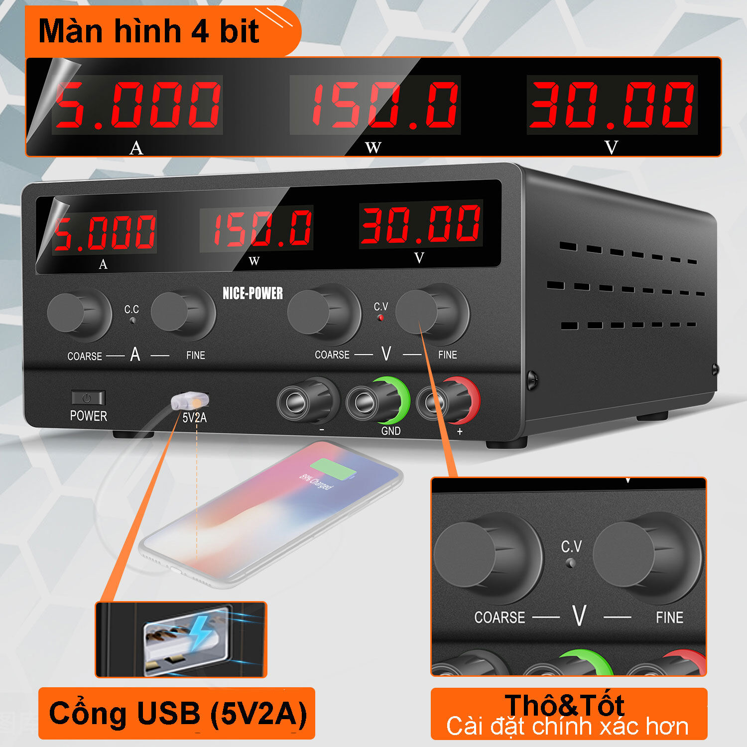 NICE POWER DC POWER Nguồn điện phòng thí nghiệm có thể điều chỉnh 30V 10A Nguồn điện chuyển mạch ổn định để sửa chữa PCB