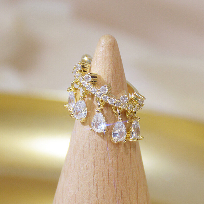 Yuki's 14k Real Gold Delicate Drop Crown Single Earrings for Women Transparent Zirconia Tiny Charm Clip Earring for women Wedding Jewelry