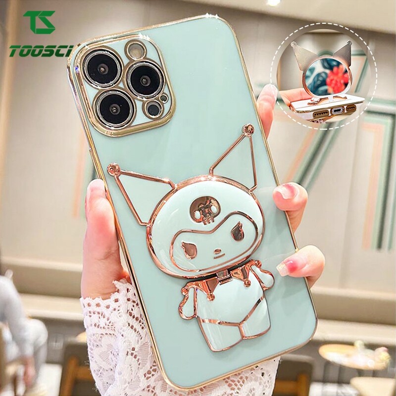 Luxury cute kuromi makeup mirror plating holder stand phone casing hp soft tpu back cover for xiaomi redmi note 5 pro redmi note 8 pro redmi note 9 pro 9s max redmi note 10 pro max 10s redmi note 11 pro note 11s redmi note 12 pro