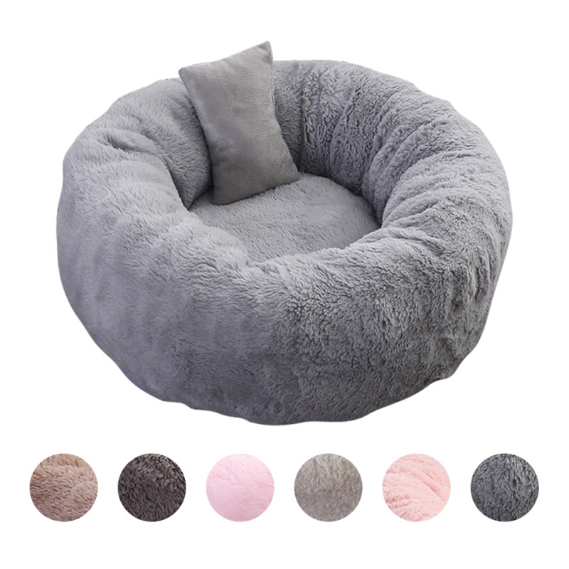 Vòng Thú Cưng Sang Trọng Giường Shag Donut Cuddler Làm Dịu Mèo Chó Mat Ngủ Với Gối