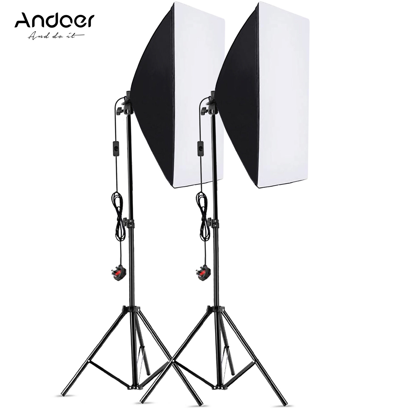 Andoer Bộ Softbox Chụp Ảnh Studio Với 50X70Cm Softbox 2 + 2M Chân Đế Kim