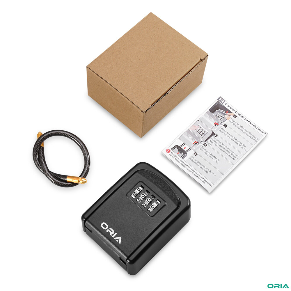 ORIA Key Lock Box 4 Digit Combination Wall Mounted Security Storage Lock Box, 5 Keys Capacity for House Key Storage Combo Door Locker