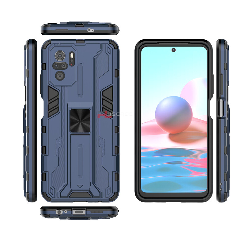 PlusCase for Xiaomi Redmi Note 10 10S Case Shockproof Kickstand Armor Camera Lens Protector Hard Back Cover