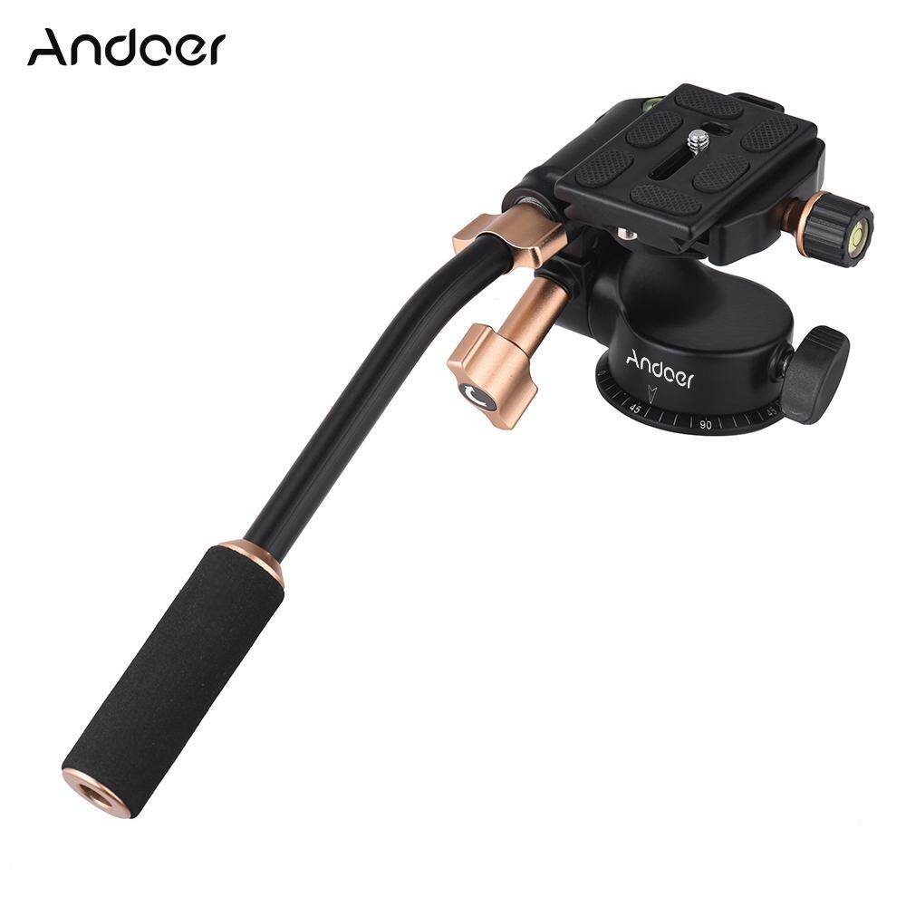 Andoer Q08S Aluminum Alloy 3-Way Damping Video Head Tripod Head with Pan Bar Handle Support 360° Panoramic Shooting 1/4" Screw Mount 3/8" Screw Hole for DSLR ILDC Camera for Tripod Monopod Max. Load 6kg