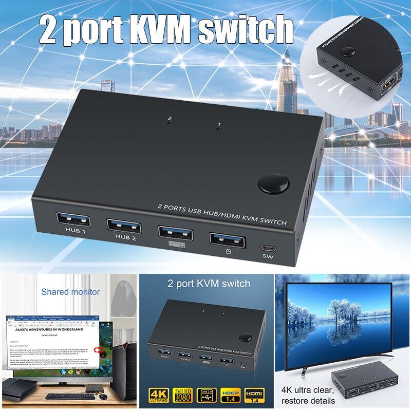 Hộp Chuyển Đổi KVM HDMI 2 Trong 1 Video Hiển Thị Bộ Chia Công Tắc USB 4K Bàn Phím Chia Sẻ Dành Cho 2 Chiếc Chuột Máy In H-Tốt Nhất