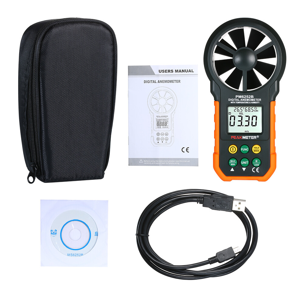 SMART SENSOR Multifunction Digital Anemometer Professional Wind Speed Meter LCD Digital Anemometer Air Volume/Temperature/Humidity for Weather Data Collection Outdoors Sailing Surfing Fishing