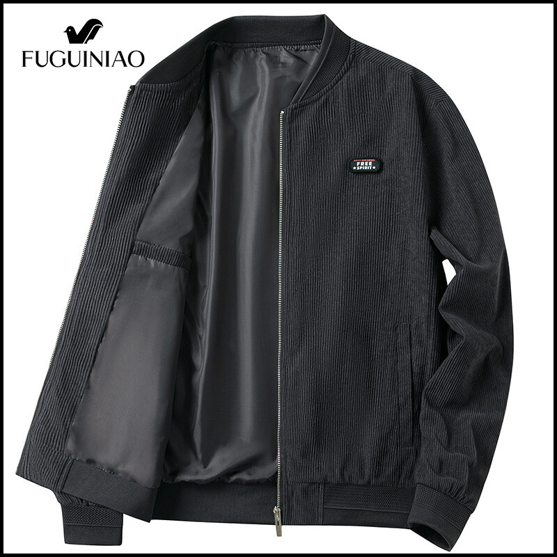 FUGUINIAO Suede Jacket Men's Jacket Business Casual Thick Jacket Baseball Collar Jacket Corduroy Jacket