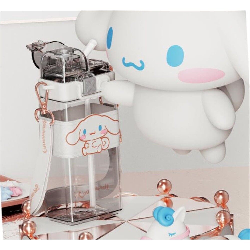 Cốc nước Sanrio hoạt hình có nắp bật lên Chai ống hút nhựa trẻ em hai bình đựng nước uống sáng tạo cốc vuông sinh viên cầm tay ngoài trời