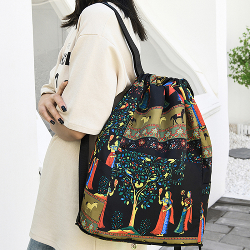 【QNAIT】Drawstring Foldable Large Capacity Dry Wet Separation Travel Sports Backpack Exotic Drawstring Gym Bag Backpack Bag