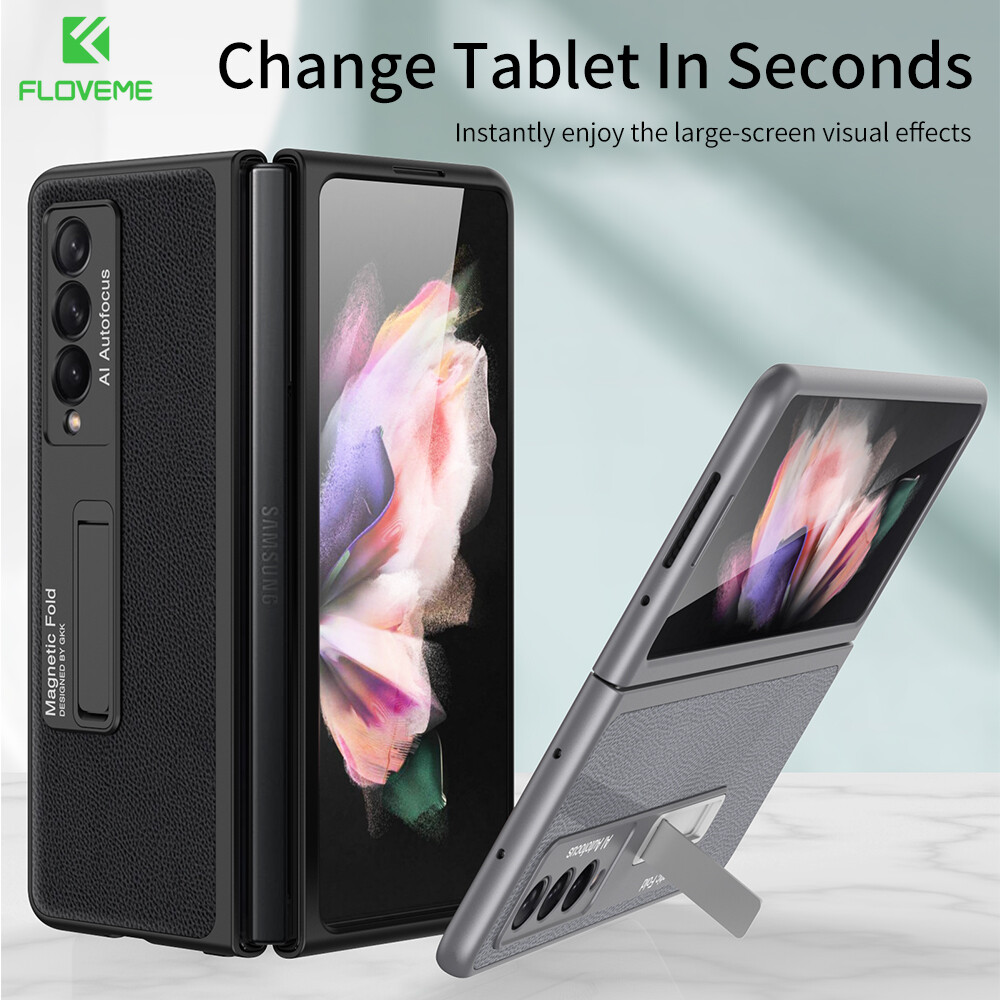 FLOVEME Phone Case For Samsung Galaxy Z Fold 4 3 2 5G Plain Leather Fold Magnetic Stand Holder New Ultra-thin Shockproof Cover For Galaxy Z Fold 4 3 2