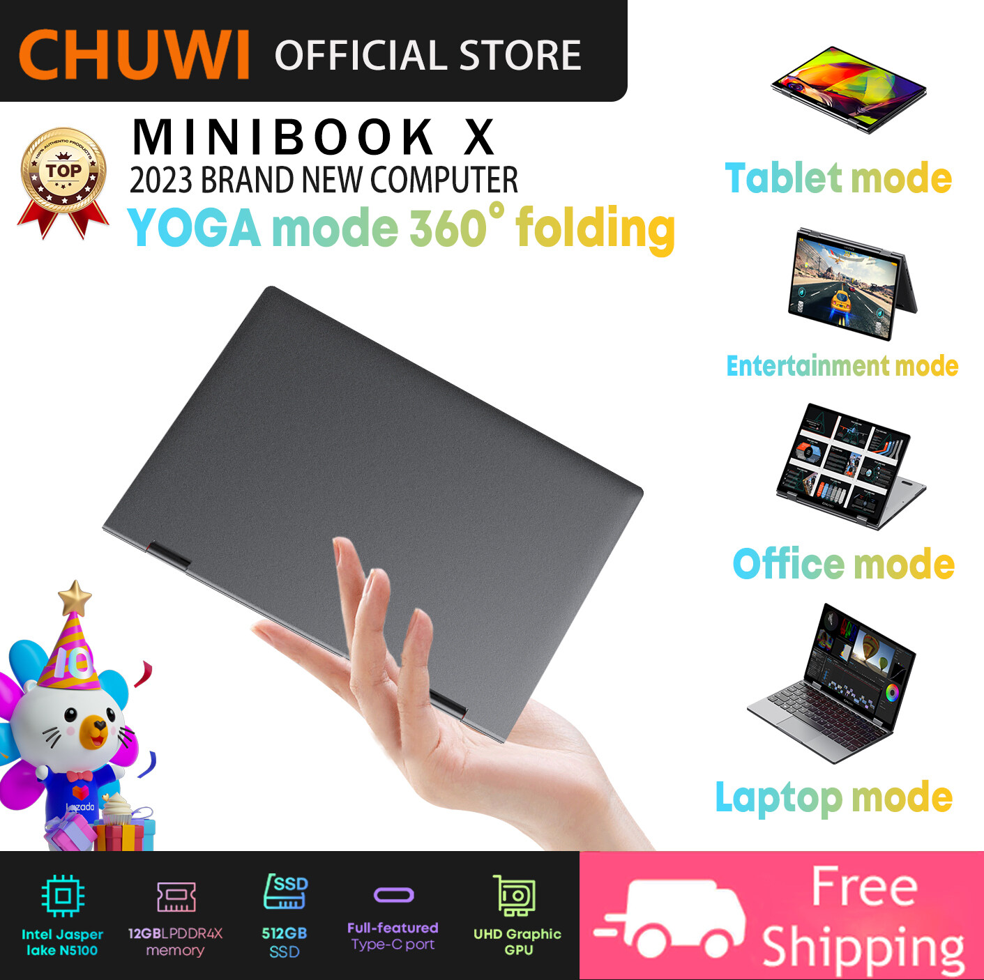 CHUWI MiniBook X Laptop 10.51 รับประกัน1ปี ชิป10nm 12G 512Gแล็ปท็อปขนาด ...