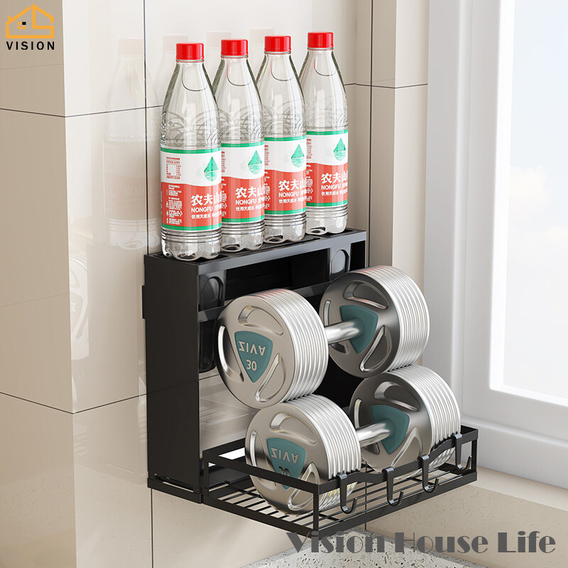 Vision Wall Mounted Kitchen Storage Rack Foldable Seasoning Rack Hole Free Rest Holder Multifunctional Chopsticks Barrel Chopping Board Storage Rack Tableware Storage Shelf