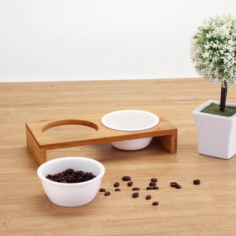 Nâng Cao Chó Và Mèo Thú Cưng Bằng Tre Bát Sứ Có Giá Đỡ 3 Kích Cỡ Bền Bỉ 【2 Chiếc