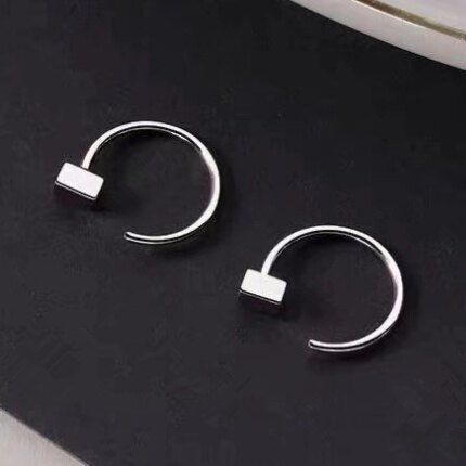 We Flower 1 Pair Ins S925 Silver Small Cube Open Hoop Earrings for Women Girls