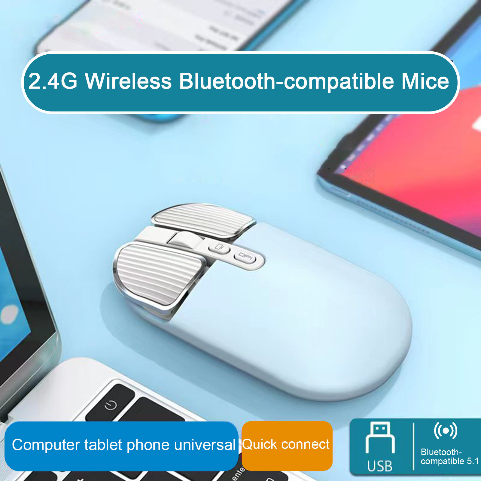 M203 Wireless Mouse Dual Mode Ergonomic Rechargeable Silent Power-saving DPI Adjustable 5 Buttons 2.4G Bluetooth-compatible Optical Mouse for PC