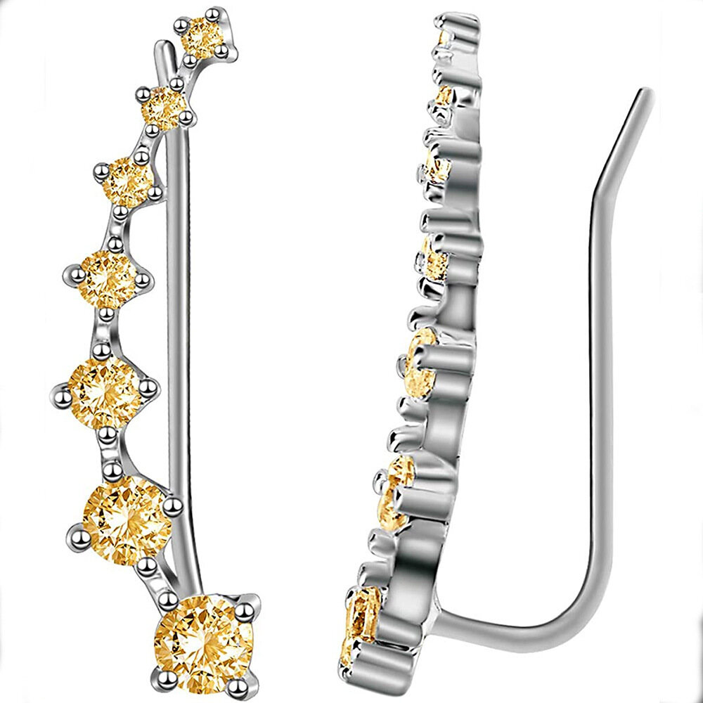 Women Fashion Rhinestone Silver Crystal Earrings Simple Ear Hook Stud Earrings Statement Jewelry