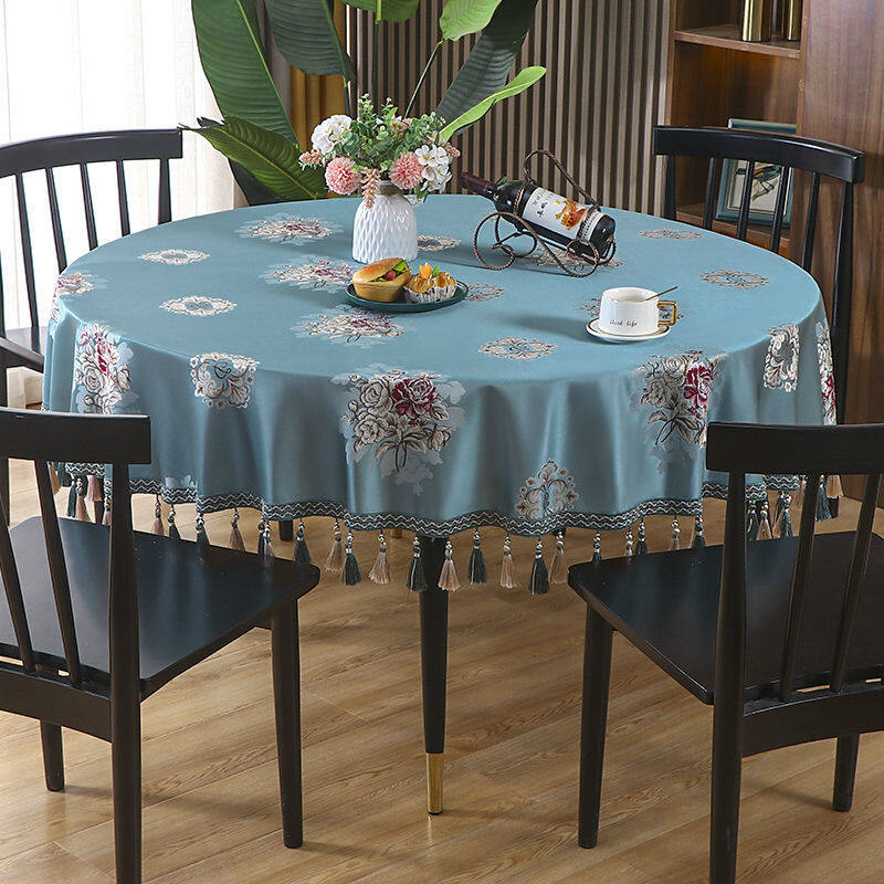 High-end round tablecloth hotel large round tablecloth family tablecloth household pad cloth Polyester Waterproof Oilproof Dining Table Cloth Hotproof Table Cover round tablecloth