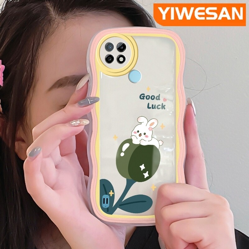 YIWESAN Casing For Realme C21 C21Y C25Y C15 Case Cartoon Rabbit Tulip Pattern Wave Border Soft Clear Shockproof Phone Cases Creative Camera Transparent Casing Silica Gel Protective Cover