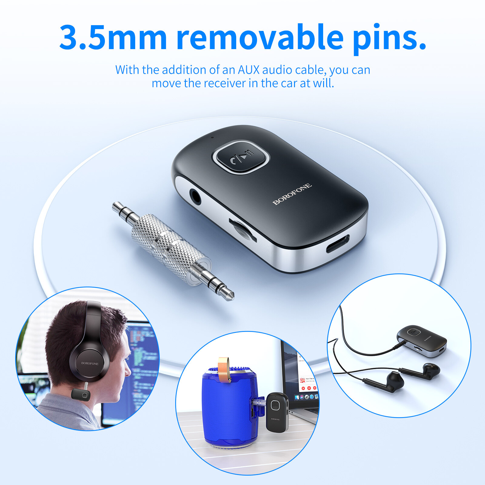 BOROFONE BC42 Bluetooth Adapter Wireless Car AUX BT Receiver Transmitter  3.5mm Jack Bluetooth 5.0 For Car Music Audio Aux Headphone Handsfree