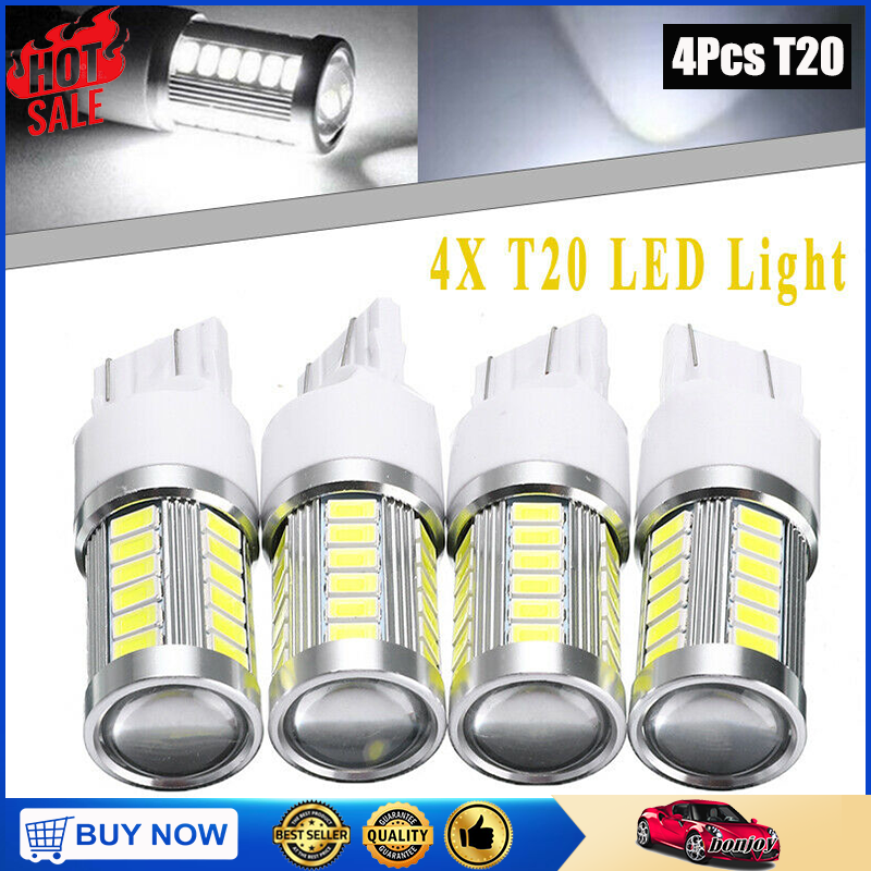4Pcs T20 7440 7443 W21W 12V White LED No Error Car Reverse Brake Light Lamp