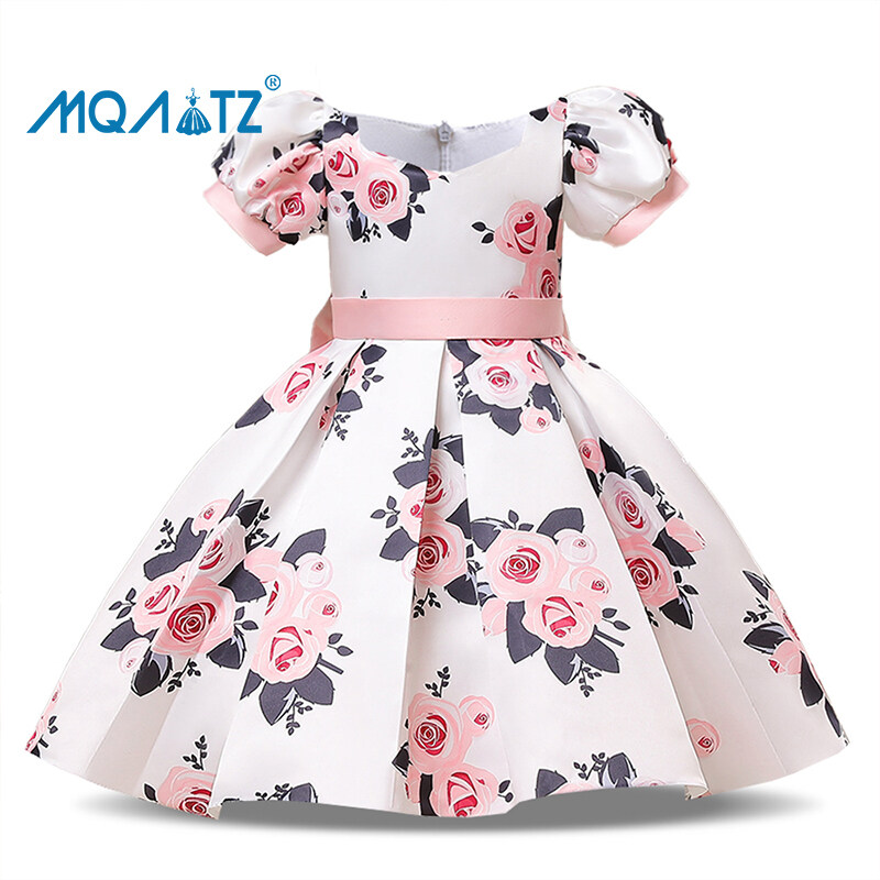 MQATZ Đầm Bé Gái Tay Phồng In Hoa Hồng Váy Cưới Sinh Nhật L5333