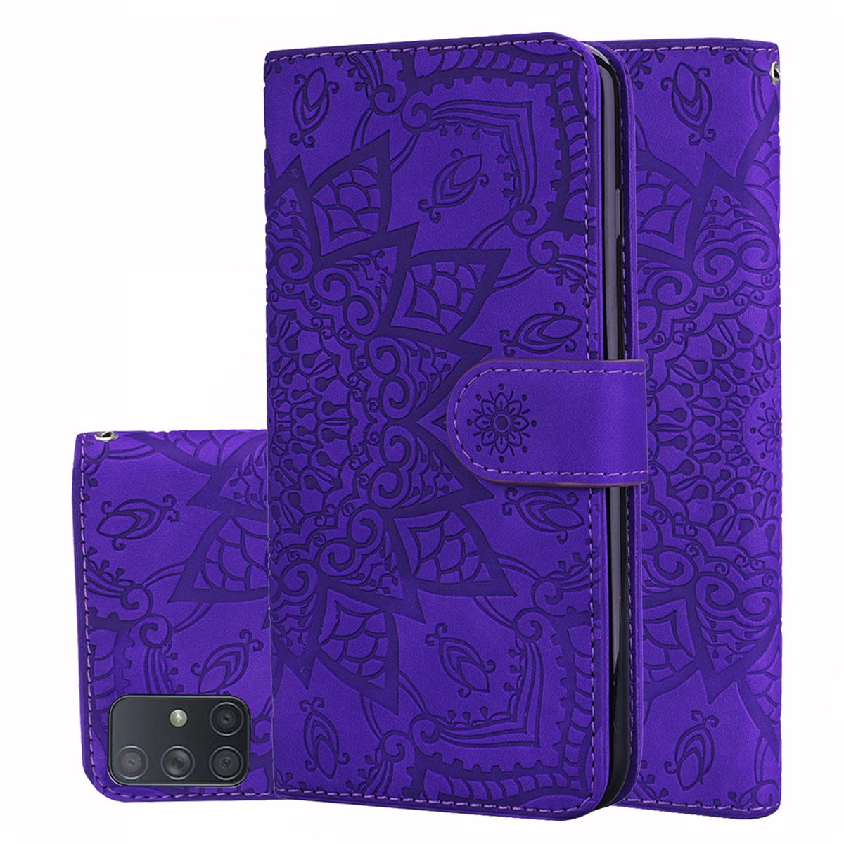 for Samsung A51 A71 Leather Case, Wallet Phone Case Light Slim Flip Folio Cover Durable Shell Genuine Matte Calf Skin Feel, with Kickstand and Cash Card Slots Wristband