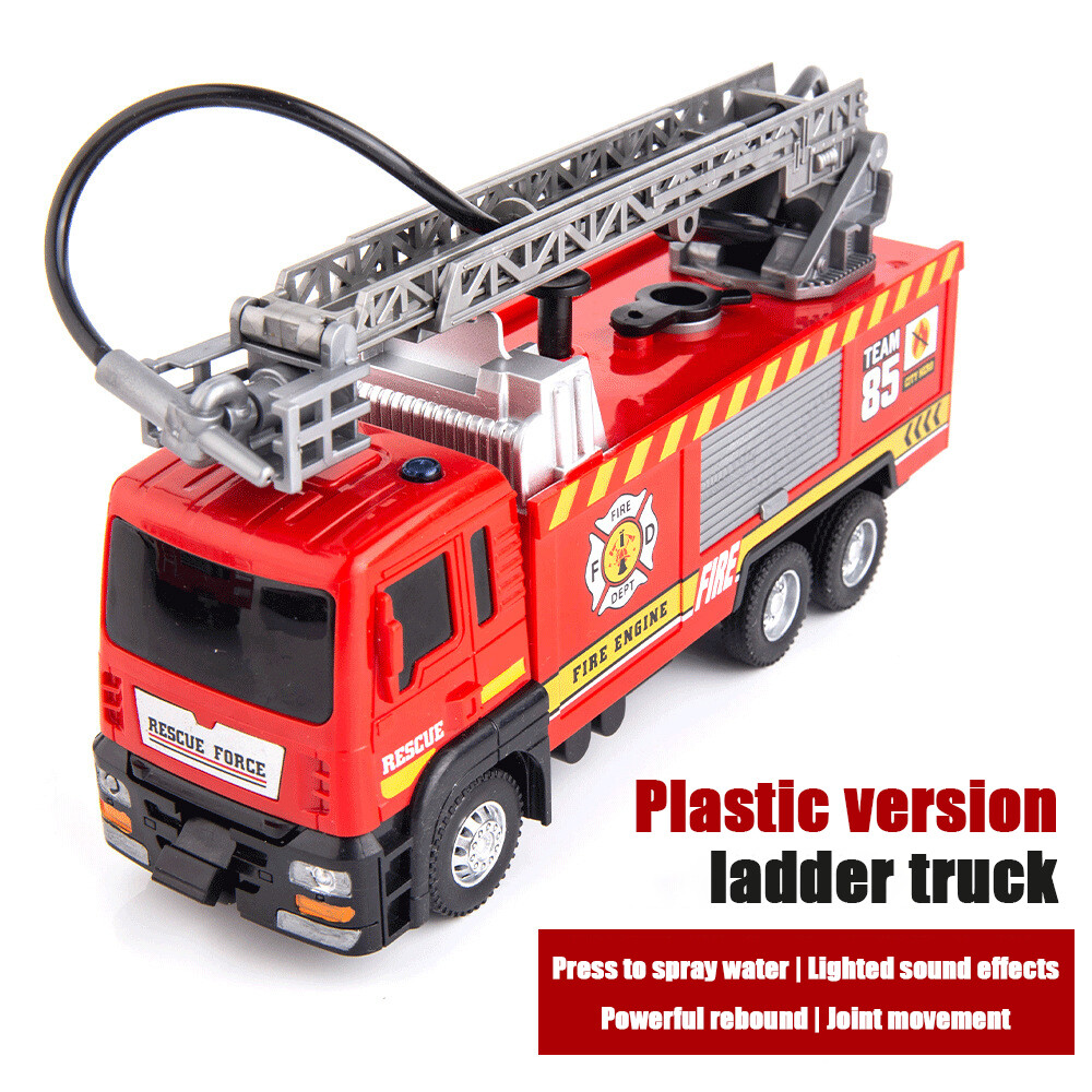 TOYSMARS Alloy fire truck toys Fire engine toys simulation lights siren sound sprinkler rotating rescue ladder truck toys for kids