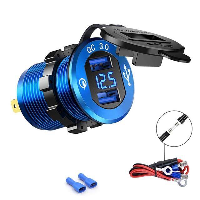12v 24v dual usb 2.1a led car charger adapter with touch on off switch power cable for car boat marine truck motorcycle camper v