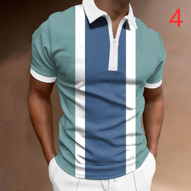 New summer 2022 3d print polo shirt men's casual lapel zipper top tees