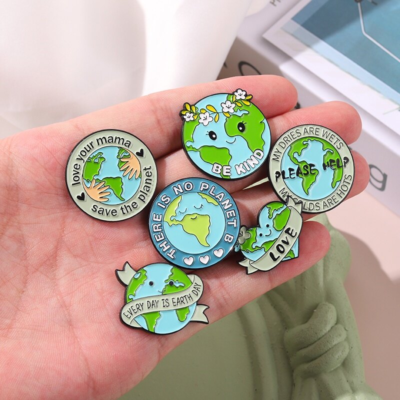 Ghim Cài Huy Hiệu Save The Planet Tráng Men