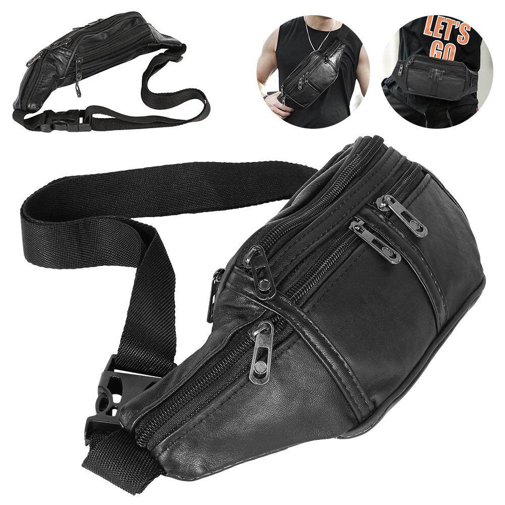 Mens Large REAL LEATHER WAIST BAG bumbag money belt travel fanny pack Gents bum