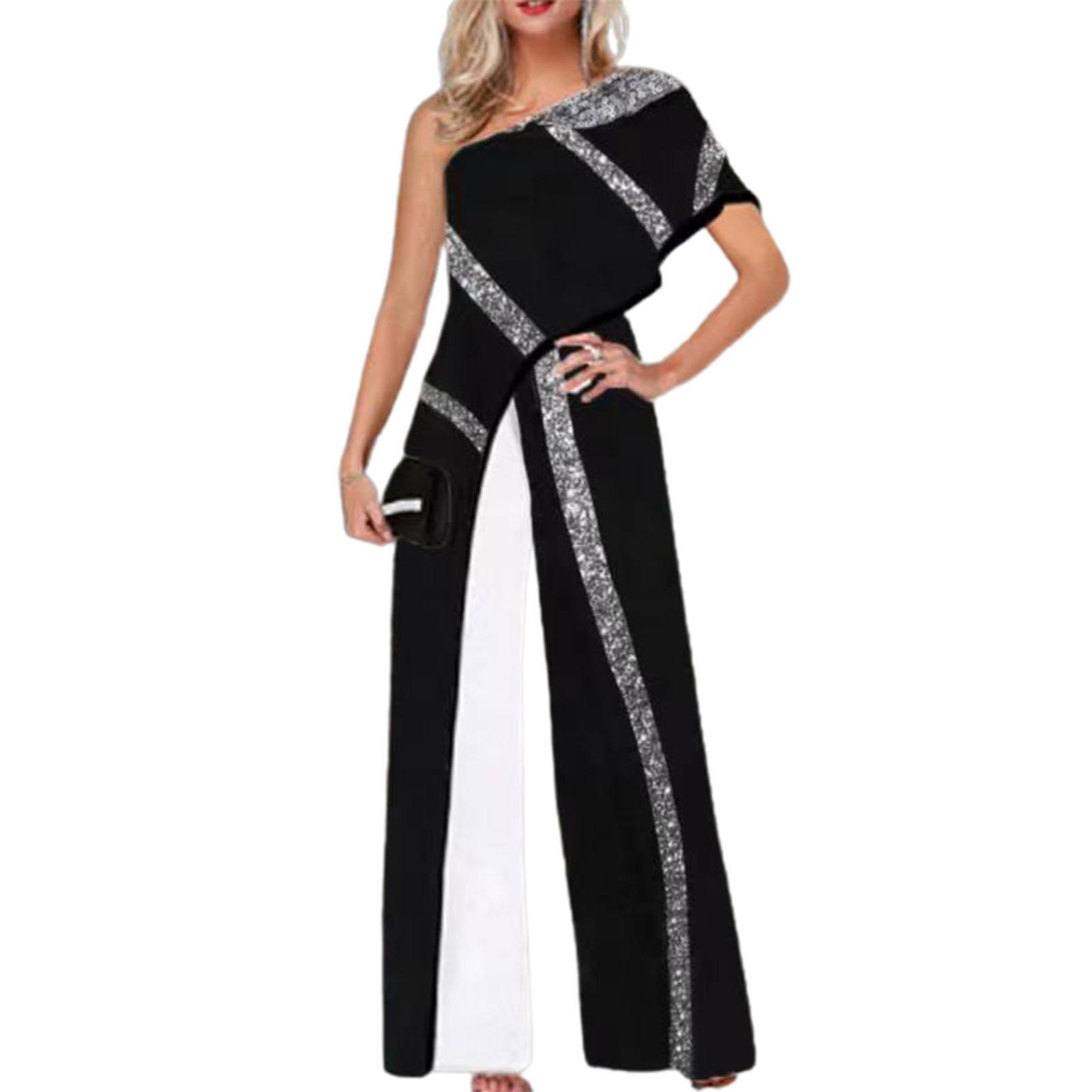 Fashion jumpsuit Women Rompers One Shoulder Loose Type Deep Crotch Oblique Neck Off Shoulder Women Jumpsuit Banquet Clothes