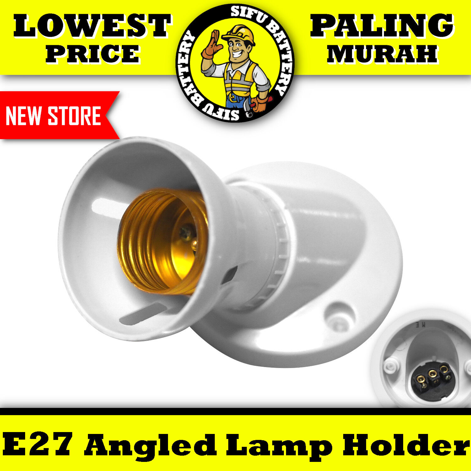 E27 Angled Batten Lamp Holder For Indoor Outdoor Surface Mount Light