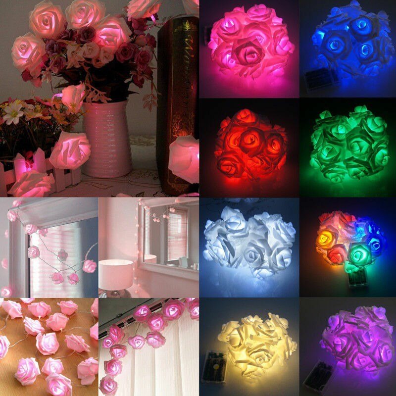 【 Beauty-Sunshine】dây Đèn Hoa Hồng 2.5M 20LED Đèn Giáng Sinh, Đèn Lồng Phòng Cưới Đèn Dây