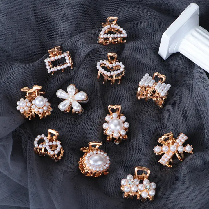 mini hair clips with rhinestones