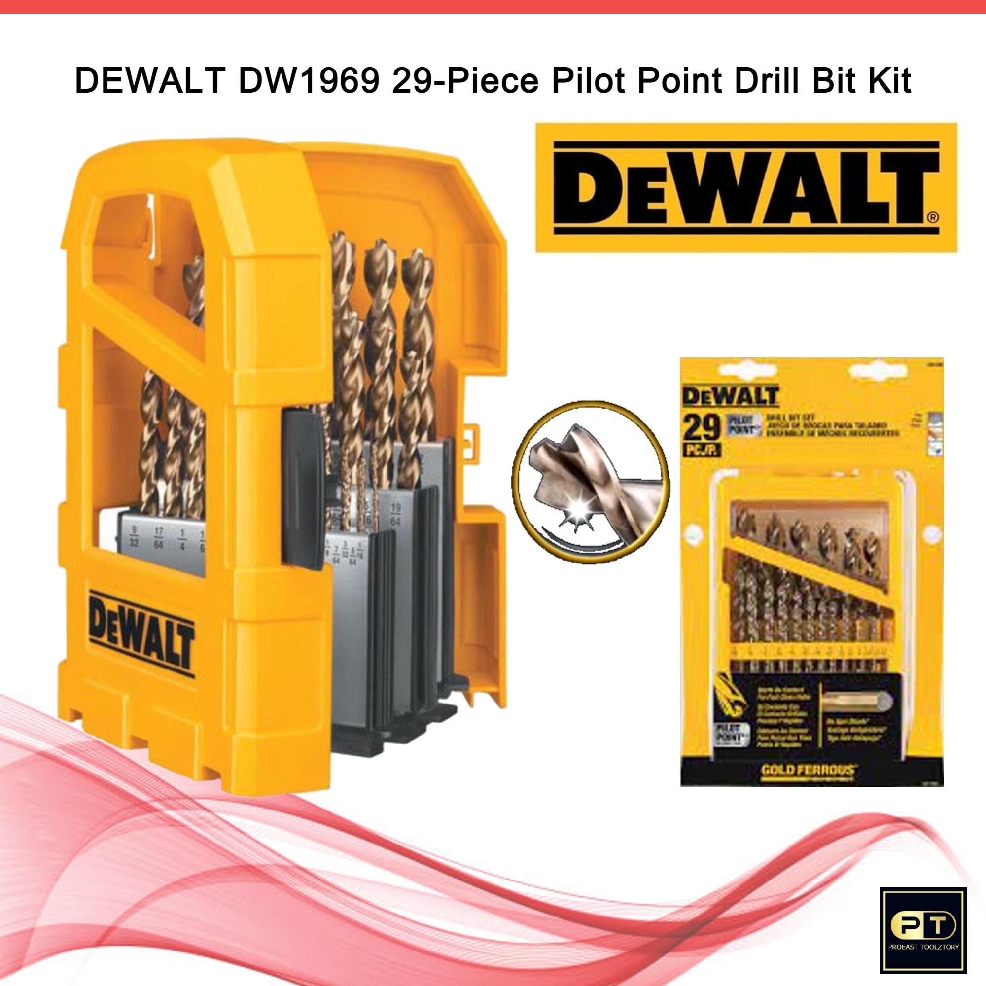 DEWALT DW1969 29pc PILOT POINT GOLD FERROUS DRILL BIT SET Lazada