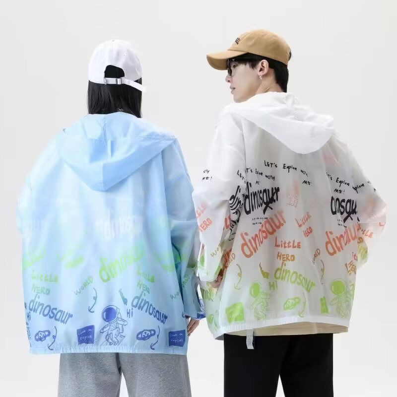 Hanlu Áo khoác trùm đầu có dây kéo mỏng áo khoác Jacket nhẹ chống nắng có mũ kéo khóa cho nam