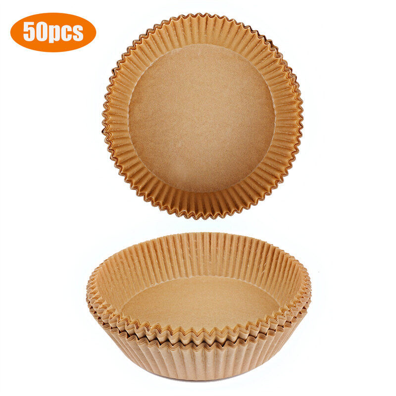 50 Pieces Air Fryer Special Paper Tray High Temperature Resistant Round Greaseproof Paper Non-Stick Baking Paper Tray